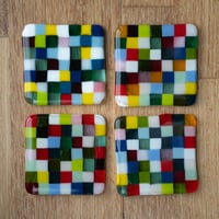 Image 1 of rainbow checkerboard coasters - set of 4