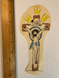 Image 1 of 50’s hand colored production pork chop bit Jesus on cross