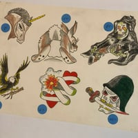 Image 2 of 1980’s hand drawn tattoo flash sheet Markus Dewey shotgun reaper 
