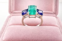 Image 1 of Emerald & Tanzanite 3 Stone Ring