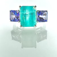 Image 3 of Emerald & Tanzanite 3 Stone Ring