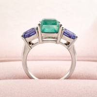 Image 6 of Emerald & Tanzanite 3 Stone Ring