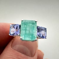 Image 7 of Emerald & Tanzanite 3 Stone Ring