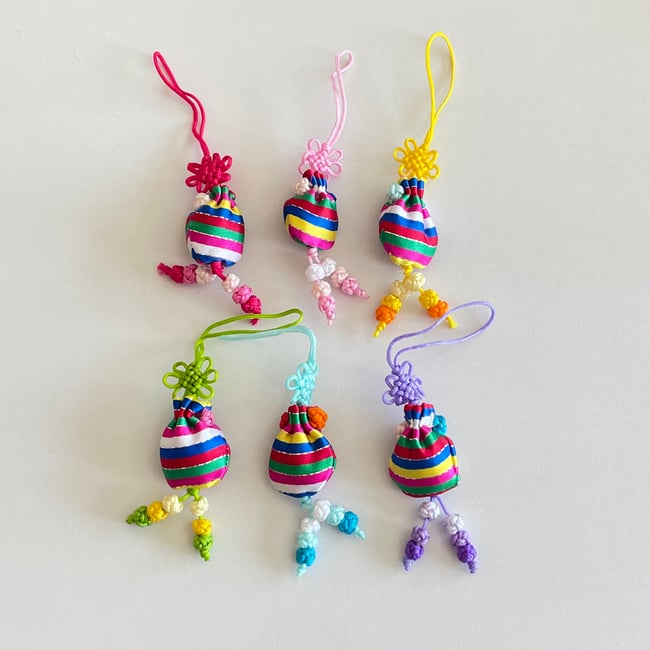 'striped fortune pouch' traditional korean norigae charms