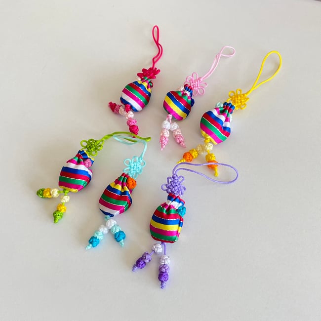 'striped fortune pouch' traditional korean norigae charms