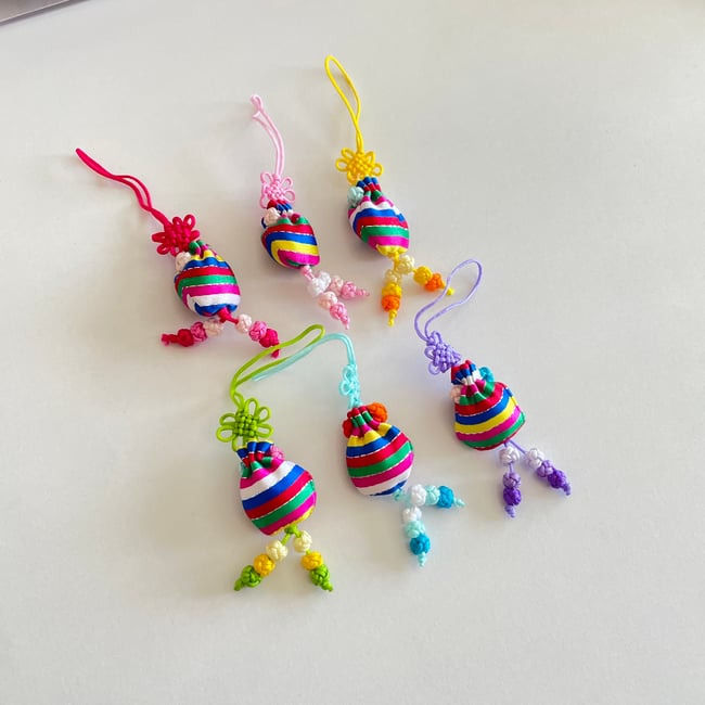 'striped fortune pouch' traditional korean norigae charms