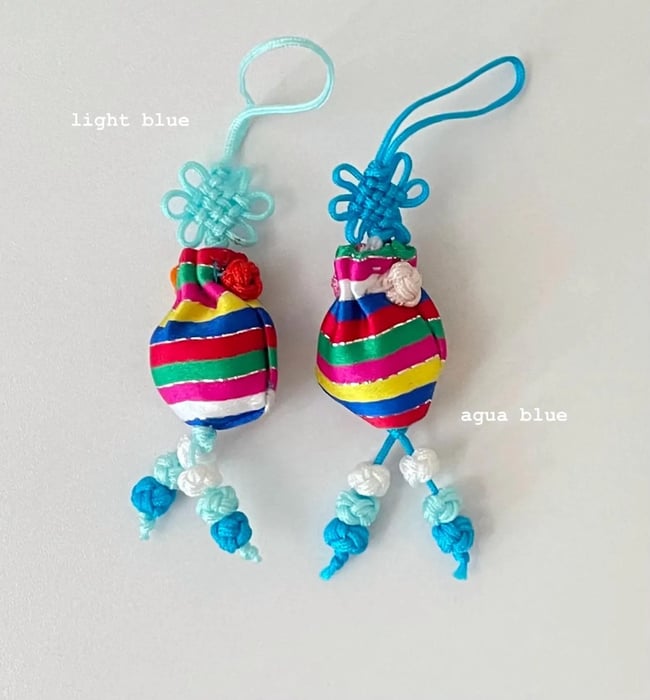 'striped fortune pouch' traditional korean norigae charms