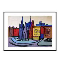 Image 1 of William H. Johnson - Harlem Cityscape with Church, Giclee Print on Canvas or Paper, African American