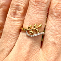 Image 1 of The Primrose - Two-Tone Leaf Ring - Natural Diamond & 18k Gold Plated Sterling Silver - Size 5