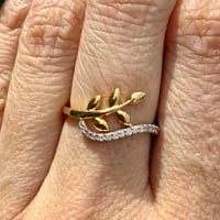 Image 2 of The Primrose - Two-Tone Leaf Ring - Natural Diamond & 18k Gold Plated Sterling Silver - Size 5