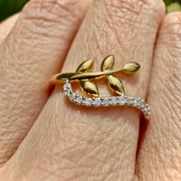 Image 3 of The Primrose - Two-Tone Leaf Ring - Natural Diamond & 18k Gold Plated Sterling Silver - Size 5
