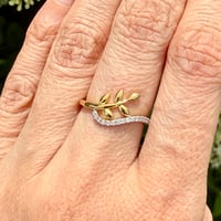 Image 5 of The Primrose - Two-Tone Leaf Ring - Natural Diamond & 18k Gold Plated Sterling Silver - Size 5