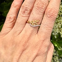 Image 6 of The Primrose - Two-Tone Leaf Ring - Natural Diamond & 18k Gold Plated Sterling Silver - Size 5