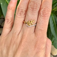 Image 7 of The Primrose - Two-Tone Leaf Ring - Natural Diamond & 18k Gold Plated Sterling Silver - Size 5