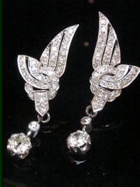 Image 1 of ART DECO 18CT WHITE GOLD OLD CUT 2.60CT DIAMOND DROP  EARRINGS