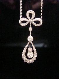 Image 1 of Edwardian 18ct white gold diamond bow necklace