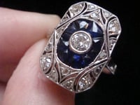 Image 3 of Art Deco 1920s 18ct white gold calibre cut sapphire and diamond ring
