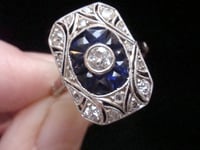 Image 4 of Art Deco 1920s 18ct white gold calibre cut sapphire and diamond ring