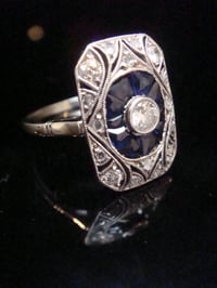 Image 6 of Art Deco 1920s 18ct white gold calibre cut sapphire and diamond ring