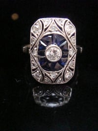 Image 1 of Art Deco 1920s 18ct white gold calibre cut sapphire and diamond ring
