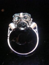 Image 2 of 1930s 18CT WHITE GOLD NATURAL 7ct AQUAMARINE AND DIAMOND 0.60ct RING