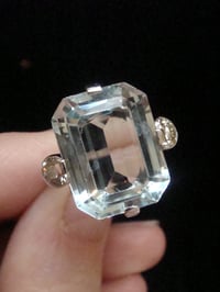 Image 4 of 1930s 18CT WHITE GOLD NATURAL 7ct AQUAMARINE AND DIAMOND 0.60ct RING