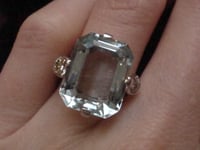 Image 6 of 1930s 18CT WHITE GOLD NATURAL 7ct AQUAMARINE AND DIAMOND 0.60ct RING