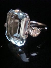 Image 7 of 1930s 18CT WHITE GOLD NATURAL 7ct AQUAMARINE AND DIAMOND 0.60ct RING