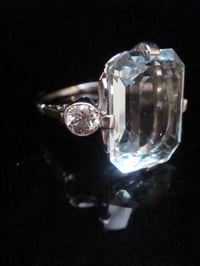 Image 8 of 1930s 18CT WHITE GOLD NATURAL 7ct AQUAMARINE AND DIAMOND 0.60ct RING