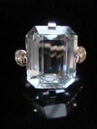Image 1 of 1930s 18CT WHITE GOLD NATURAL 7ct AQUAMARINE AND DIAMOND 0.60ct RING