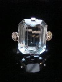 Image 9 of 1930s 18CT WHITE GOLD NATURAL 7ct AQUAMARINE AND DIAMOND 0.60ct RING