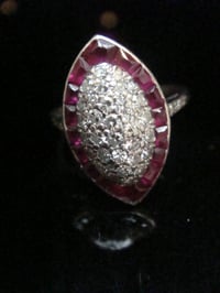 Image 1 of Art Deco 18ct natural ruby and diamond marquis cluster ring