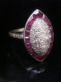 Image 2 of Art Deco 18ct natural ruby and diamond marquis cluster ring