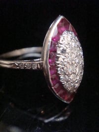 Image 3 of Art Deco 18ct natural ruby and diamond marquis cluster ring