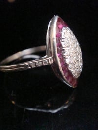 Image 4 of Art Deco 18ct natural ruby and diamond marquis cluster ring