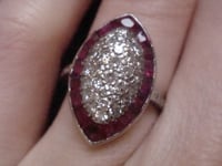 Image 6 of Art Deco 18ct natural ruby and diamond marquis cluster ring