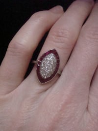 Image 7 of Art Deco 18ct natural ruby and diamond marquis cluster ring
