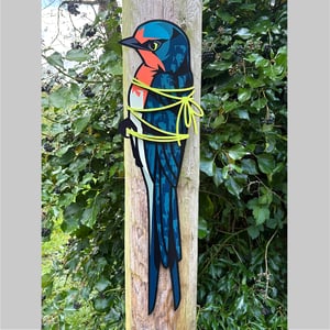 Image of Swallow (tied-up) original wood cut painting.