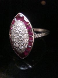 Image 8 of Art Deco 18ct natural ruby and diamond marquis cluster ring
