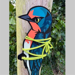 Image of Swallow (tied-up) original wood cut painting.