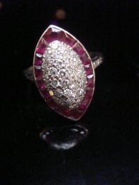Image 10 of Art Deco 18ct natural ruby and diamond marquis cluster ring