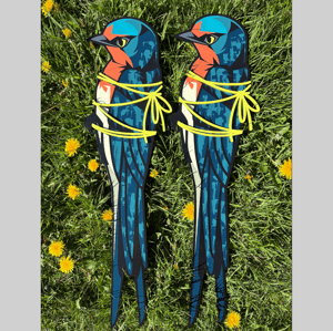 Image of Swallow (tied-up) original wood cut painting.