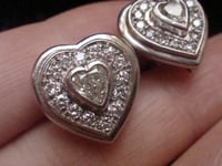 Image 2 of Large modern Platinum natural diamond 1.40ct cluster heart earrings 9g