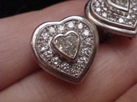 Image 3 of Large modern Platinum natural diamond 1.40ct cluster heart earrings 9g