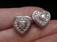 Image 4 of Large modern Platinum natural diamond 1.40ct cluster heart earrings 9g