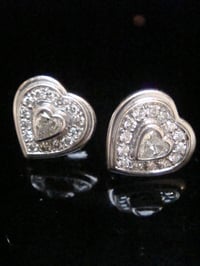 Image 1 of Large modern Platinum natural diamond 1.40ct cluster heart earrings 9g