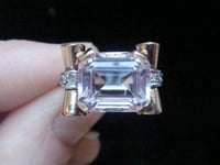 Image 6 of FINE QUALIY RETRO 18CT NATURAL KUNZITE DIAMOND TANK COCKTAIL RING 5G