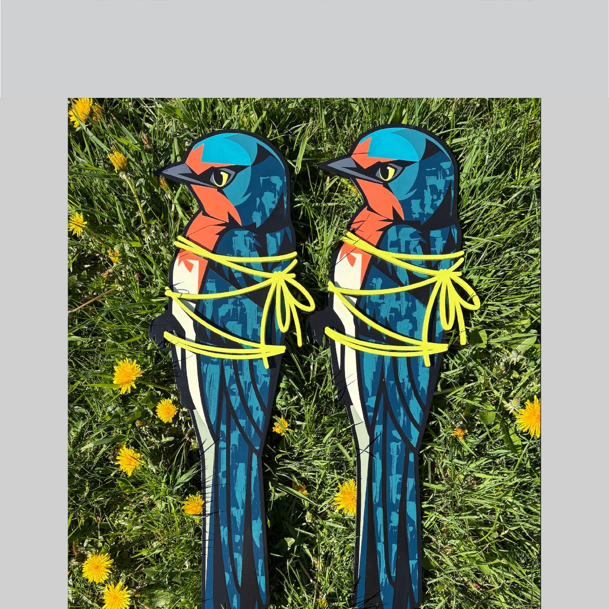 Image of Swallow (tied-up) original wood cut painting.