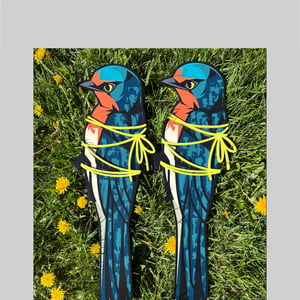 Image of Swallow (tied-up) original wood cut painting.