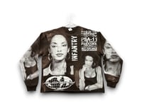 Image 1 of Sade Adu Lauren Hill custom upcycled reworked Screen Print brown bleached sweatshirt